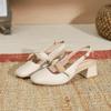 Fashion Multi Designs Apricot Women's Sandals Cover Toe Chunky Heel Office Lady Sandals Fashion French Butterfly Knot Beads Women Shoes