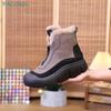 Dicksölig mit Frontreißverschluss, raue Kante, Schneestiefel für Damen, neue Wintermode 2024, bequeme, lässige, warme Baumwollstiefel
