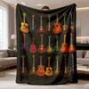 1pc Vibrant Guitar Pattern Black Flannel Blanket | Soft Polyester, Colorful Electric & Acoustic Guitars Design, Ideal for Guitar Lovers, Office, Bed,