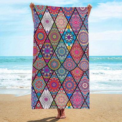 Multi-Colored Mandala Ultra-Fine Fiber Beach Towel, Quick-Drying Strong Wrap for Beach Pool