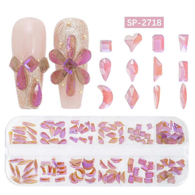 "12-Grid Irregular AB Glass Diamonds for Nail Art"