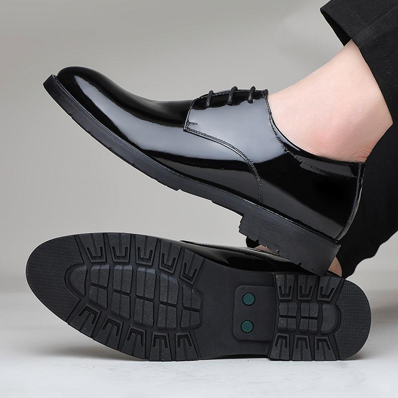 New Dress Leather Shoes Bright Leather Patent Leather Men's Business Pointed Leather Men's Shoes Trend