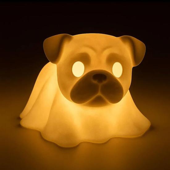 Halloween Ghost Dog Lamp Glowing Dachshund French Bulldog Nightlight LED Resin Draped Ghost Dog Figurine for Home Bedroom Desk Decor