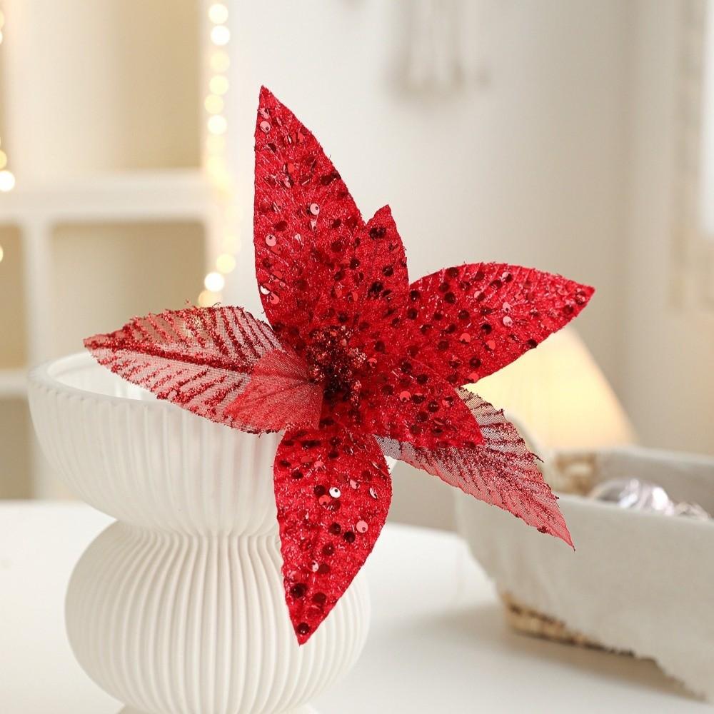 New 25CM Artificial Poinsettia Flower Glitter Sparkling Simulation Flowers Sequins Sequins Flower Christmas Decoration