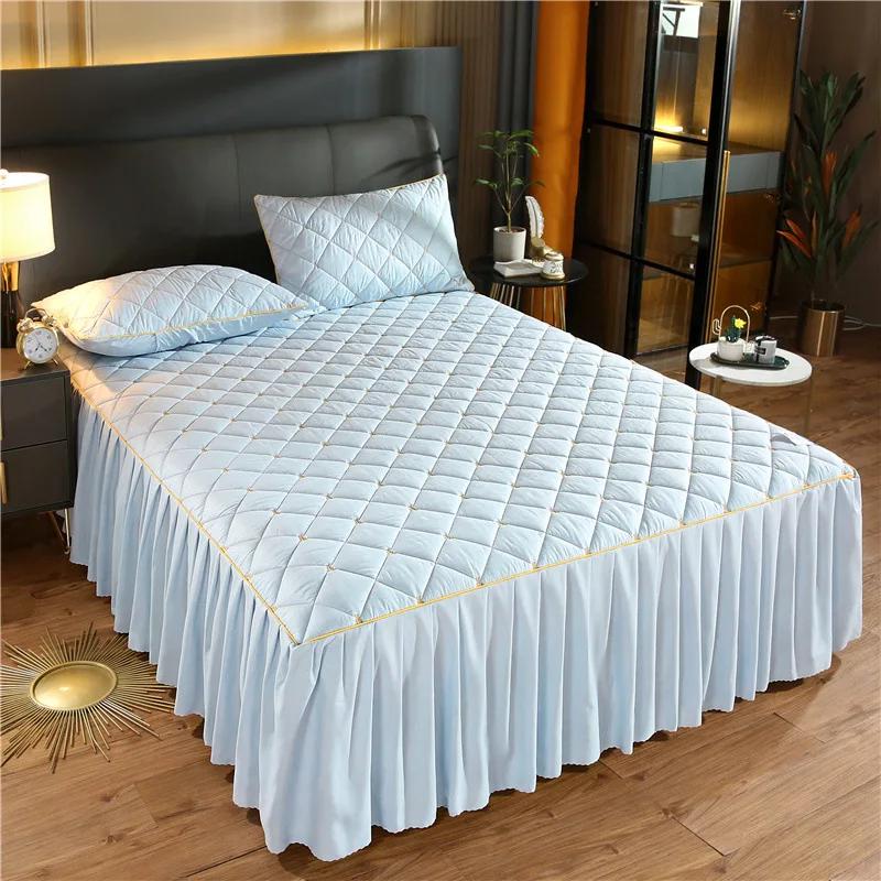 Luxury Quilted Bed Skirt Winter Warm Thicken Velvet Bedspread King Good Hand Feeling Bed Cover Not Included Pillowcase