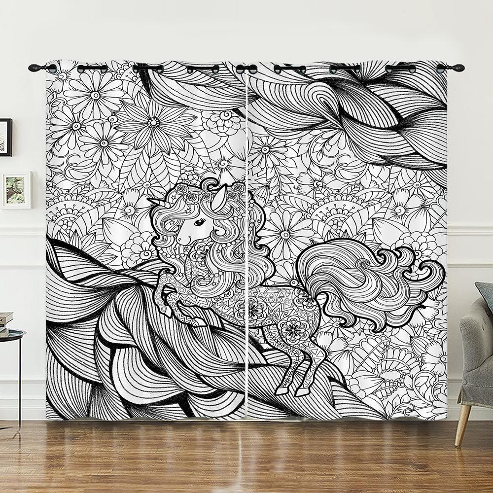 Curtains Unicorn Animal Rainbow Curtains Bedroom Living Room Blackout Curtain Perforated