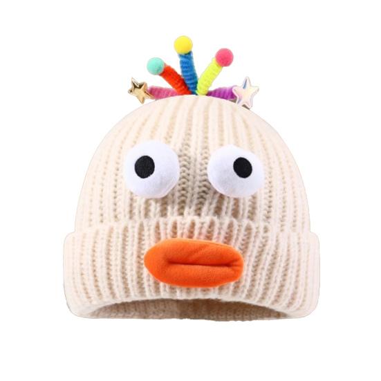 Women Knitted Hat Sausage Mouth Design Ear Protection Warm Hat 3D Big Eyes Versatile Hat Winter Accessory