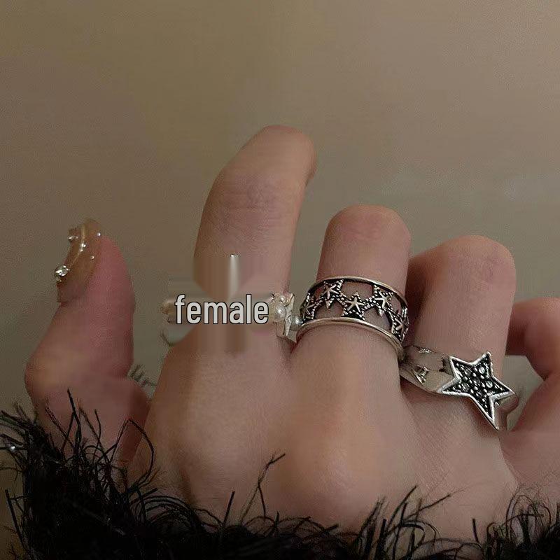 Anillo Retro Abierto de Estrella de Metal Envejecido para Mujer – Diseño de Dedo Índice de Celebridad de Alta Gama