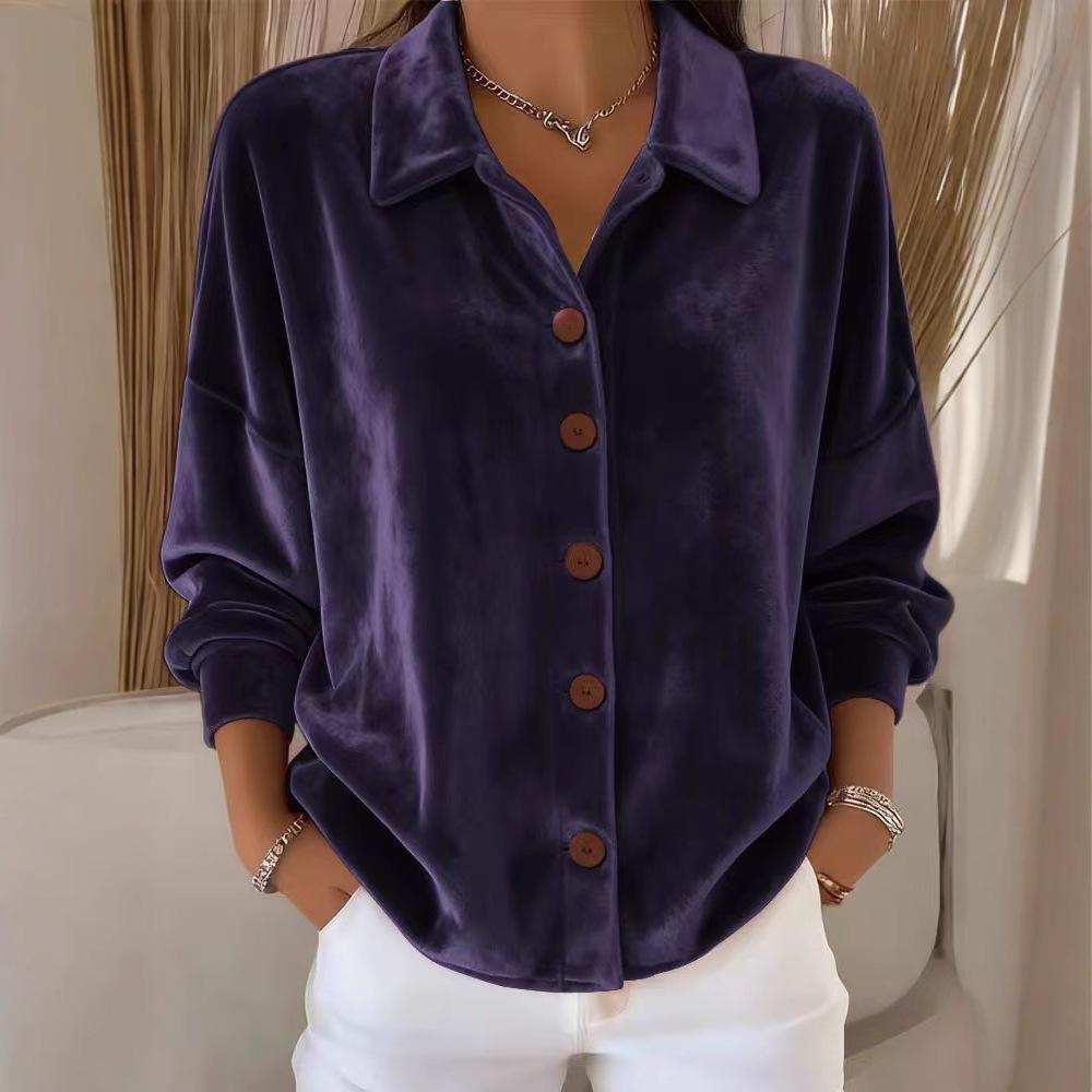 2025 New Women's Casual Long Sleeve Shirt Collar Cardigan Gold Velvet Multicolor Women's Top Shirt