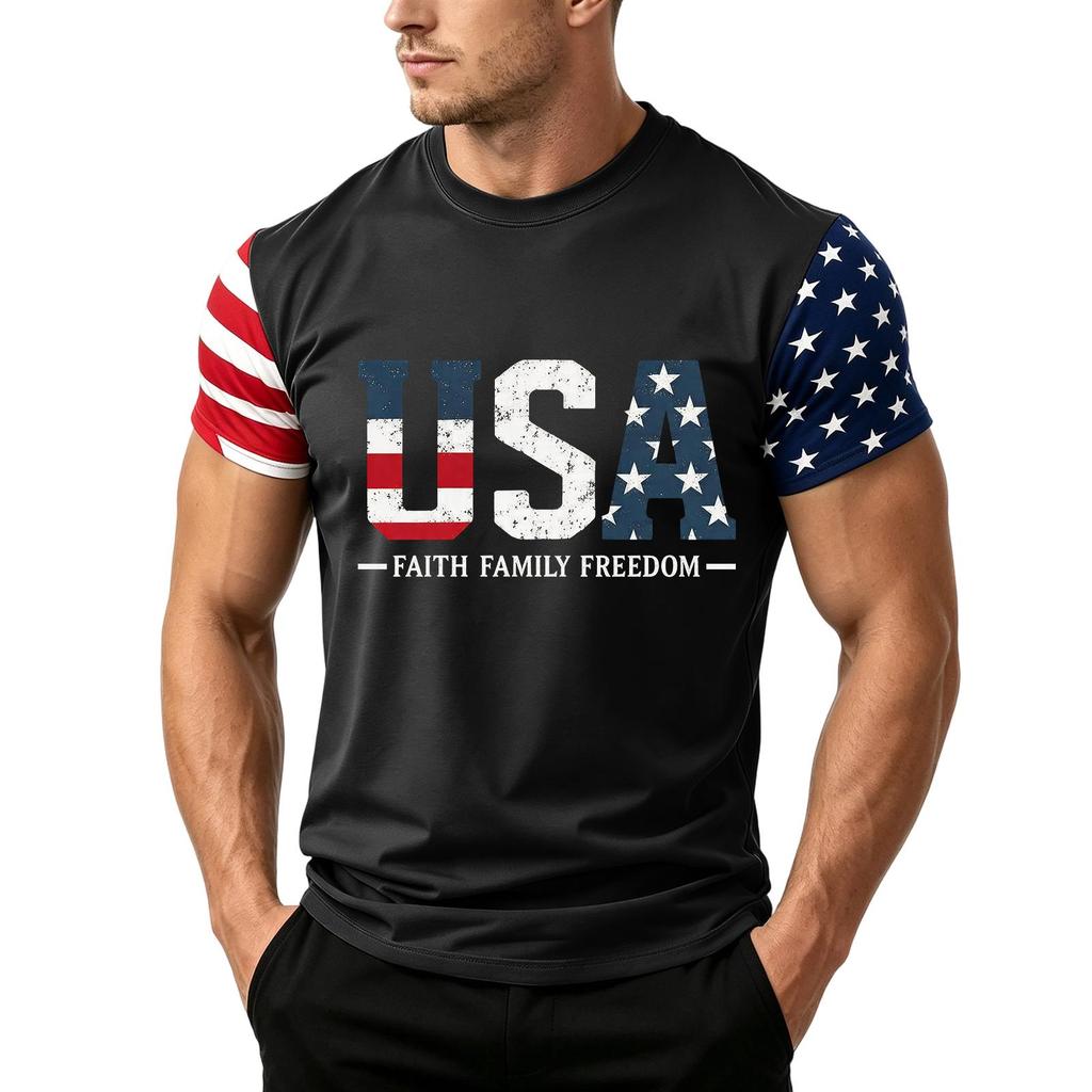 Men's Independence Day Flag Print Short Sleeve T-Shirt, Loose Casual Daily Summer Tops