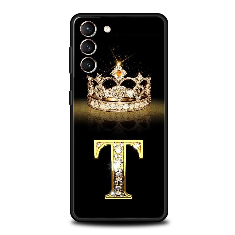 Fashion Diamond Crown Letter A Soft Phone Case For Samsung Galaxy S23 S24 S22 S21 S20 FE Ultra 5G S10 S10E S9 S8 Plus Cover