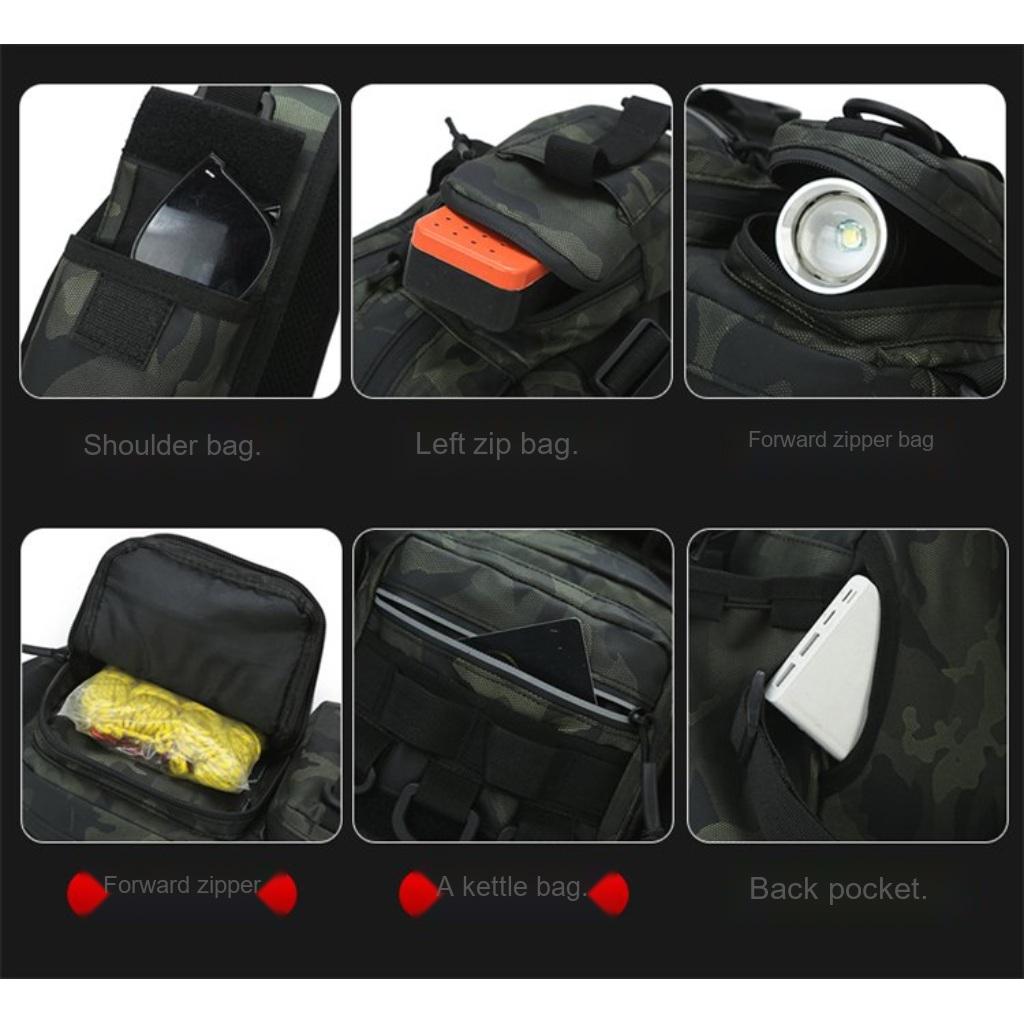 Crossbody Bag Unisex Nylon Multi Pocket Lightweight for Outdoor Fishing