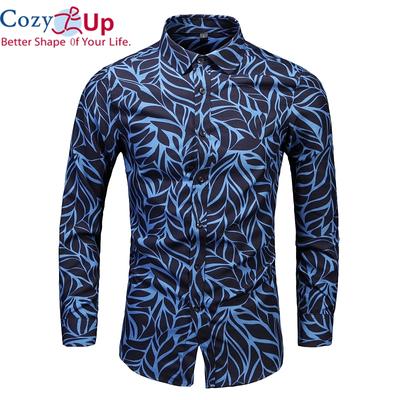 Pánská květinová košile s dlouhým rukávem Ležérní potisk listů Slim Fit Party Sváteční šaty Květinová košile Pánská košile Homme Vintage oblečení