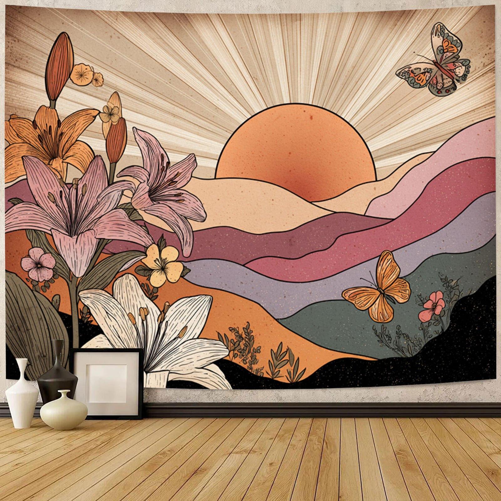 

Sunrise Flower Sea Theme Digital printing polyester wall hanging tapestry decorative Living room bedrooms Office background gift 74x94cm(29x37in)