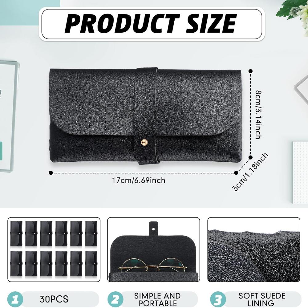 Nuogo 30 Pack Eyeglass Case Soft Glasses Case Studded Sunglasses Pouch Portable PU Leather Bag for Women Men