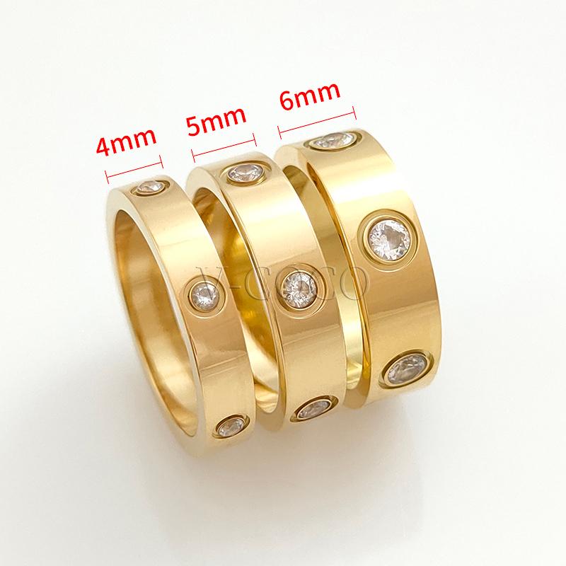 Anillo de Amor Clásico para Mujeres Hombres Pareja Acero Inoxidable Chapado en Oro de 18K Anillos de Cristal Circonita Cúbica Anillo de Boda Joyería de Lujo