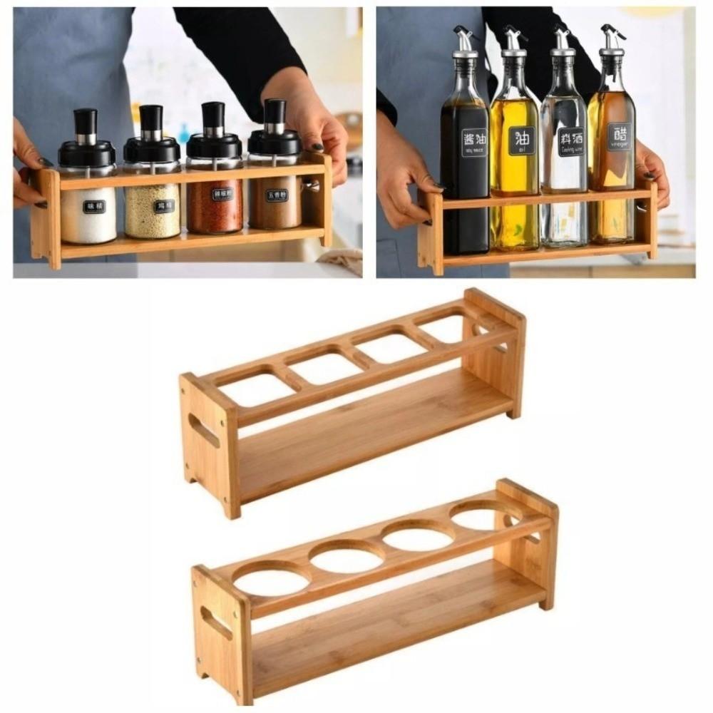 Round Square Kitchen Storage Shelf Bamboo Oil Bottle Rack Seasoning Can Storage Rack  Resturant