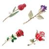 Red Rose Flower Leaves Crystal Backpack Decoration Korean Enamel Pin Women Rose Brooches Badges Pin