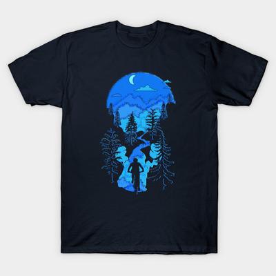 Asian Size Men Print T-shirt Bike Mountain Biking Moon Bliss Trail Rider Silhouette Blues No-Cut Heat Transfer Print Cotton Tshirt