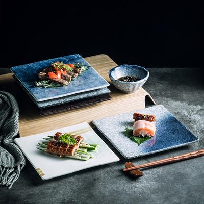 Piatto quadrato in ceramica in stile giapponese, per barbecue, snack, sushi, bistecca, cibo occidentale, piatto quadrato, decorazione per la casa, piatto in porcellana, stoviglie