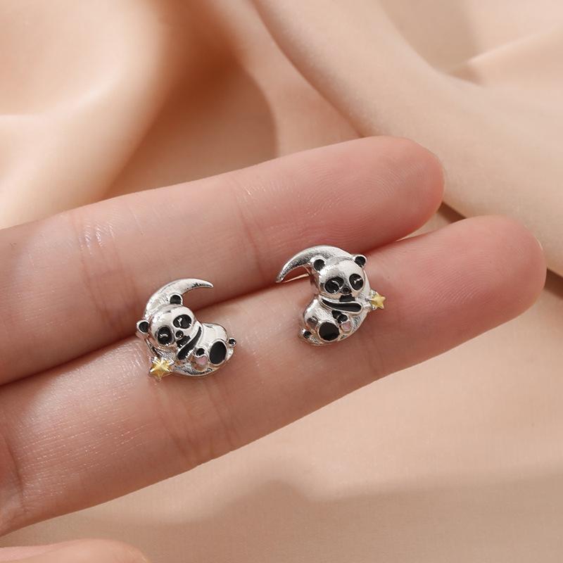 Panda Moon Stud Earrings: Luxury Crescent Moon Animal Design for Girls - Perfect Birthday or Christmas Gift