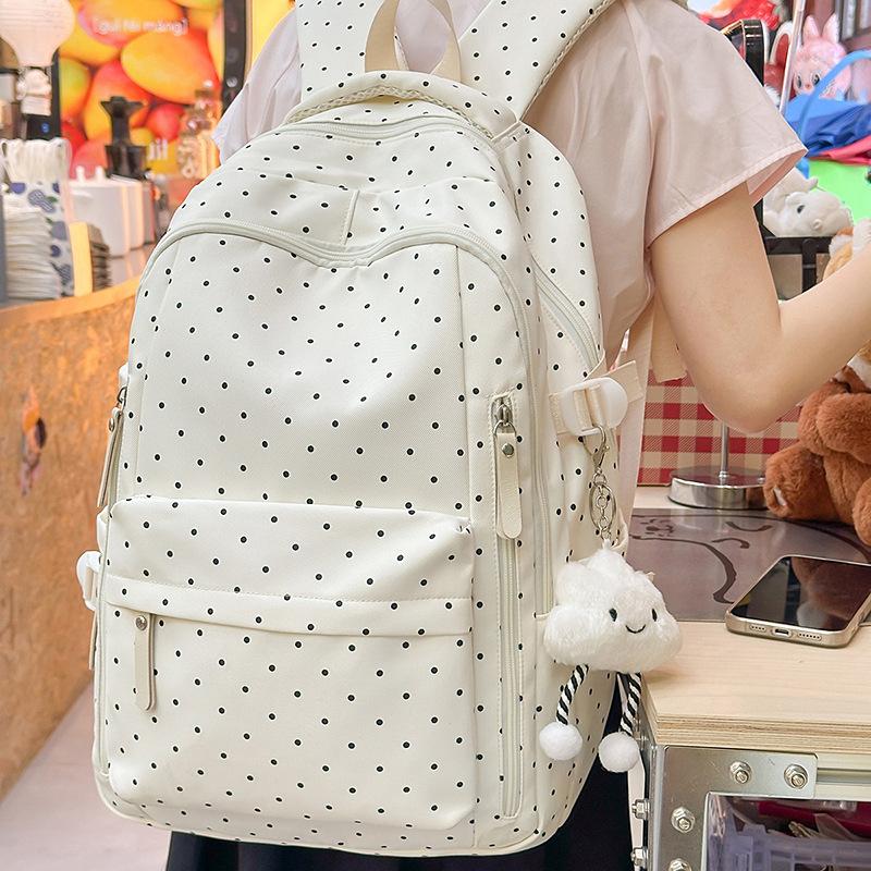 Japanese ins style literary and high-value girl polka dot schoolbag for junior high school students fashionable versatile backpack for women