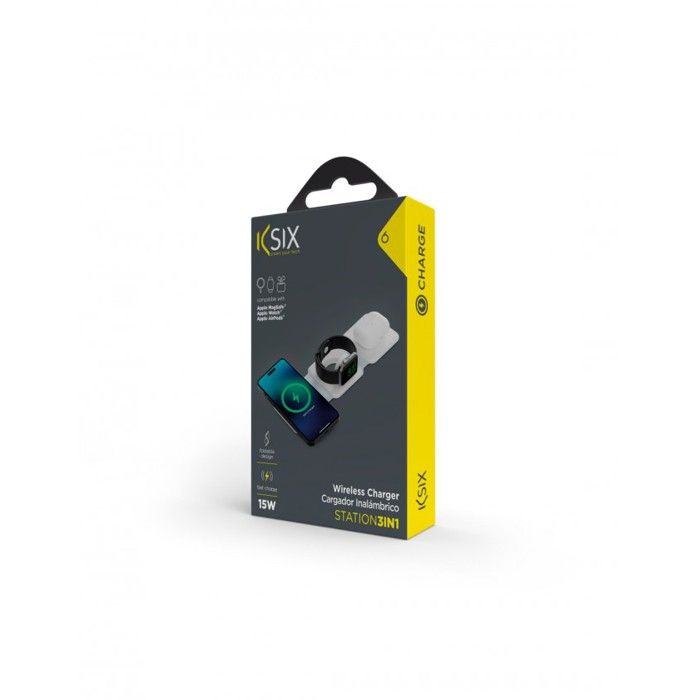Chargeur sans Fil 3 en 1 - KSIX - Pliable - Charge Rapide - Compatible Qi - Blanc