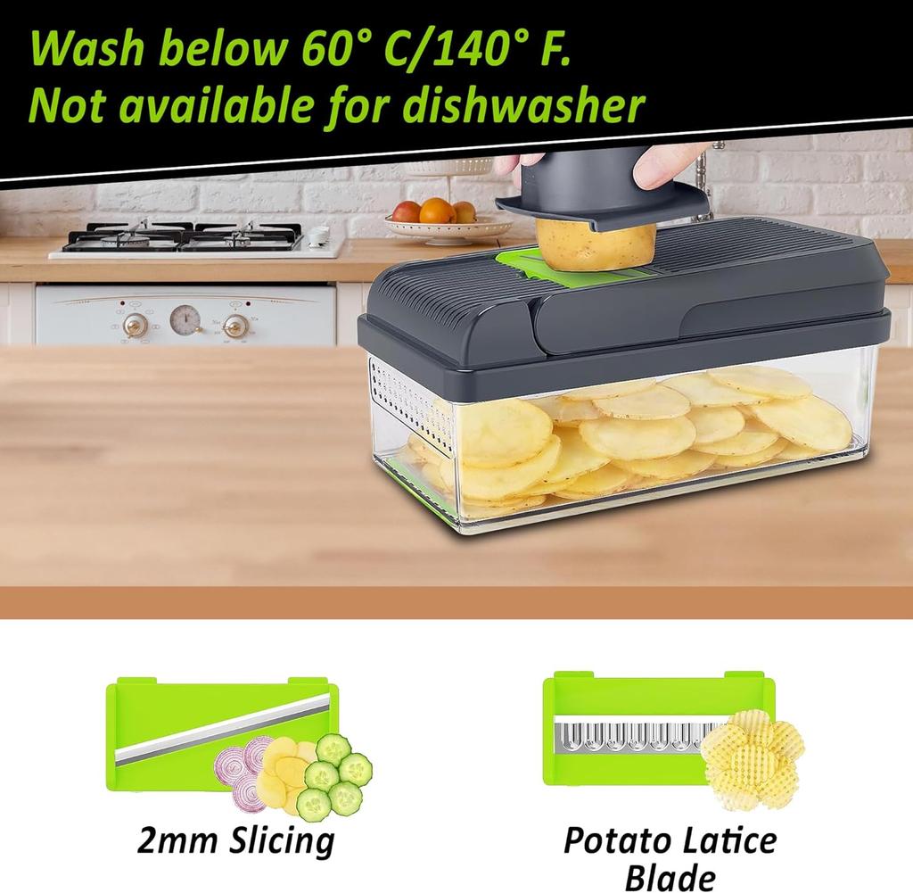 Vegetable Chopper,15-in-1 Multifunctional Food Chopper, Vegetable Cutter with Container for Salad,Potato,Carrot,and Garlic