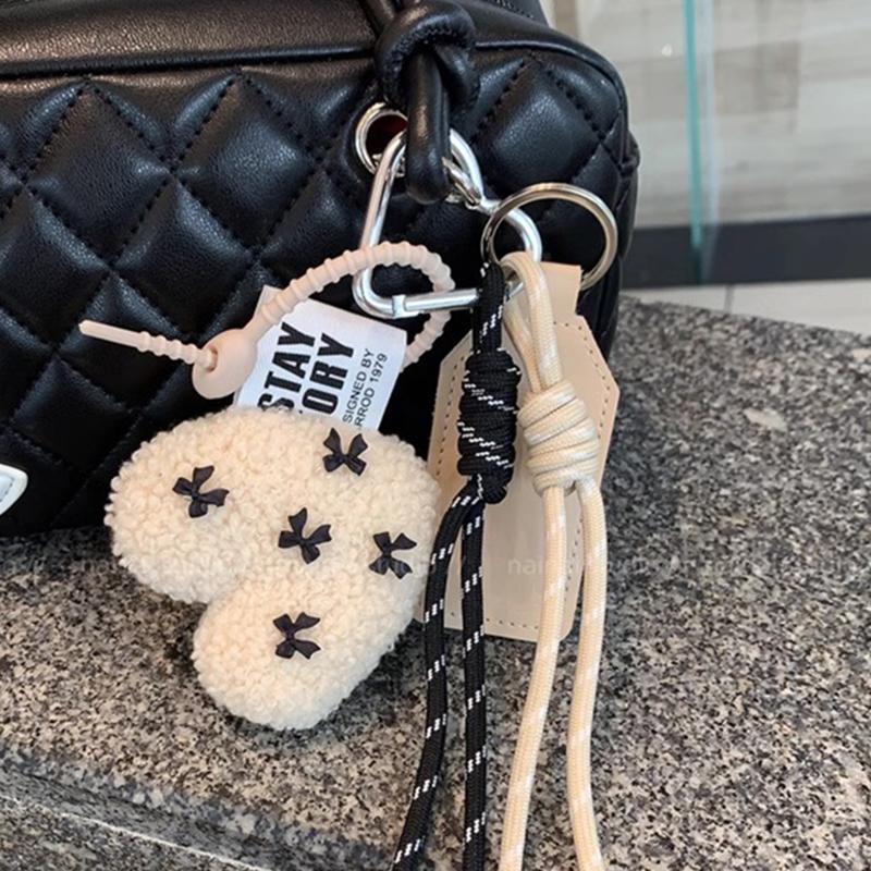 New Cartoon Bow Love Bag Pendant  For Women Couple Artificial Lamb Down Handbag Hanging Gift Decoration Accessories