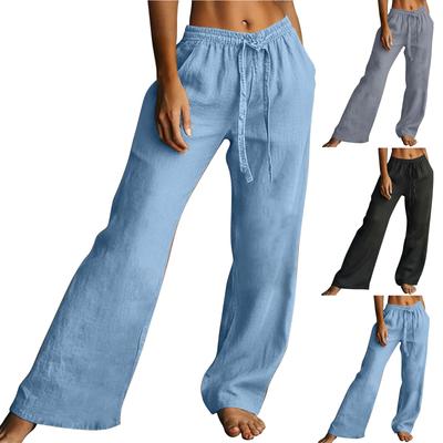 Women Elastic High Waist Pant Casual Fit Wide Leg Long Pants Trousers With Pockets