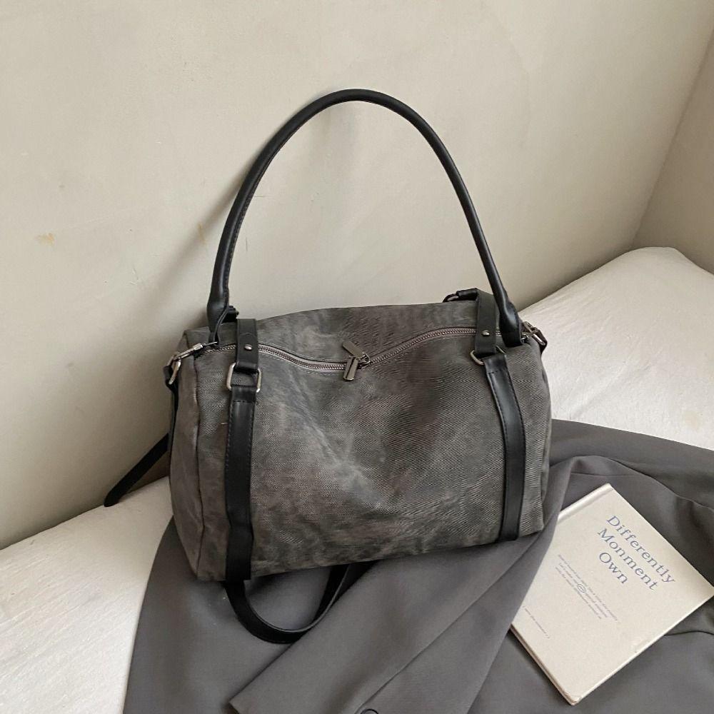 Korean Style Bowling Shoulder Bag Vintage Pillow Handbag Portable Boston Crossbody Bag  Travel