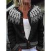 Cardigan Tricot Femme Col Rond Boutonnage Simple Imprimé Floral Manches Longues Vêtement d'Extérieur Décontracté