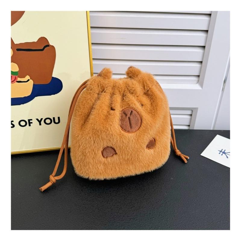 Children's plush bag cute cartoon capybara drawstring bag change bag girl storage shoulder bag