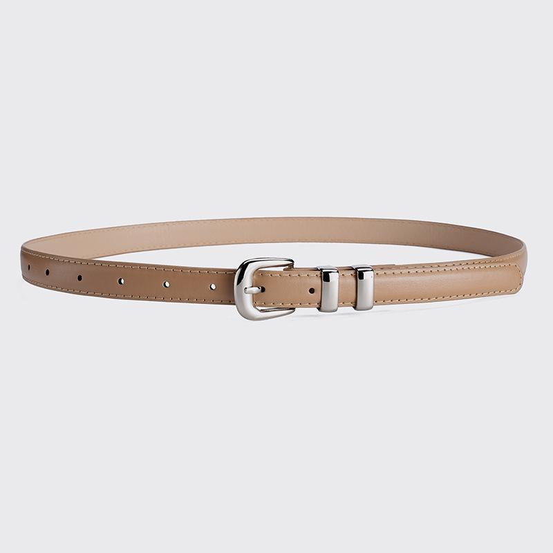 2024 Women's Candy Color Leather Belt with Silver Buckle - Fashionable Dress Accessory