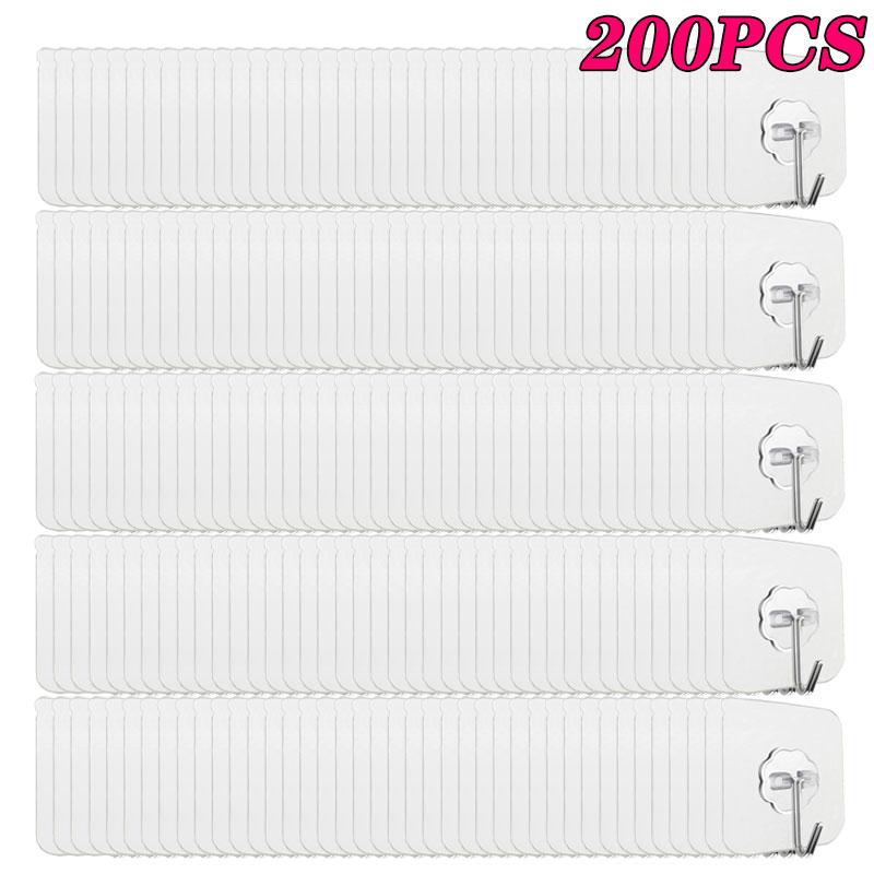100-300PCS Transparent Stainless Steel Self-Adhesive Hooks Bathroom Towel Clothes Storage Sticker Hooks Key Hangers Storage