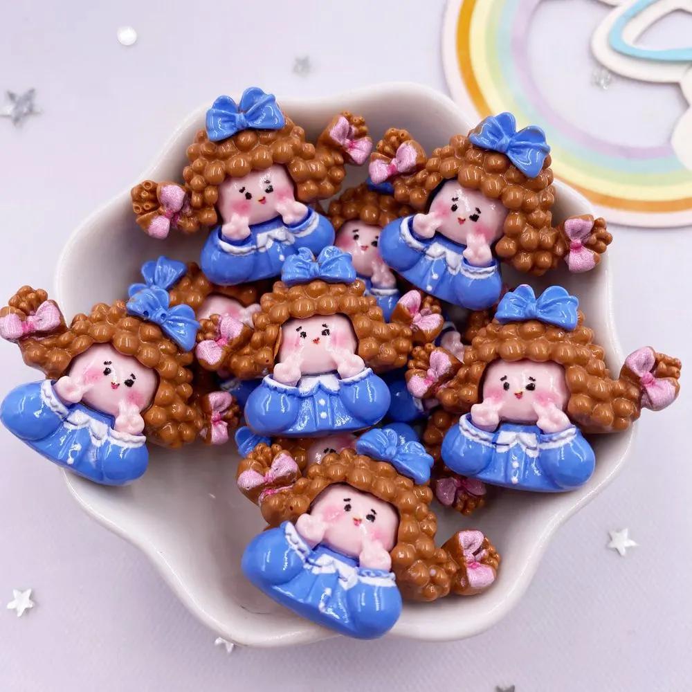 10 STÜCKE Kawaii Harz Bunt 3D Cartoon Blume Schleife Mädchen Flache Rückseite Stein Figuren Scrapbook DIY Schlüsselanhänger Dekor Zubehör