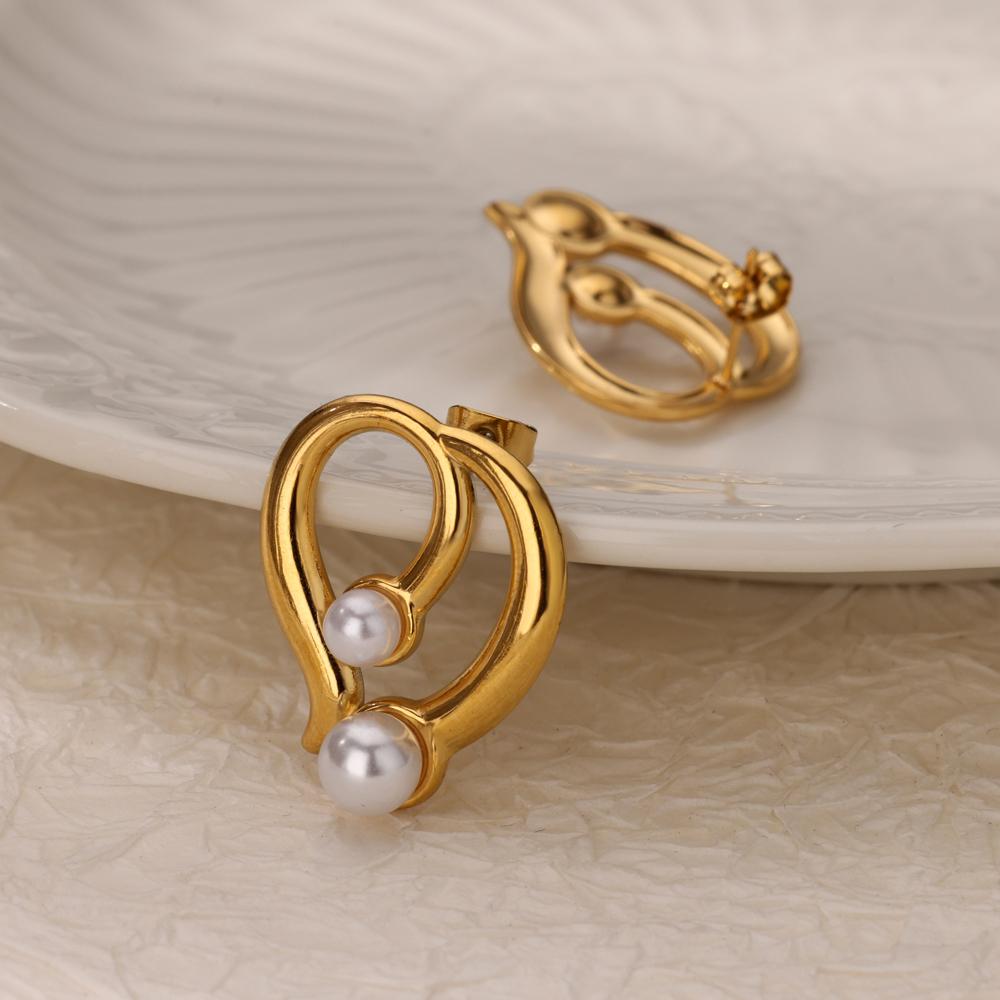 Heart Petal Imitation Pearl Earring for Women Gold Color Stainless Steel Stud Earring Anti Fading Wedding Charm Jewelry Gift BFF