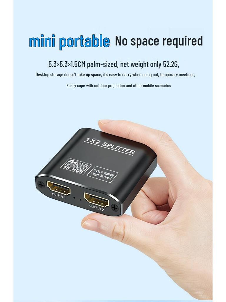 4K HDMI Splitter: Aluminum Alloy, 1 Input To 2 Outputs, Gold-Plated, Dual Display HDTV