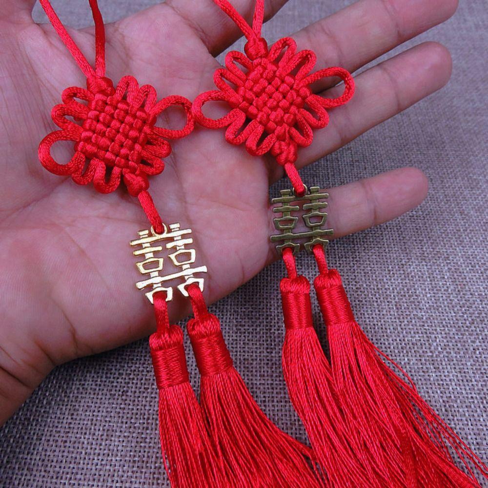 Fashion Red Double Happiness Decorations Handmade Lucky Chinese Knot Pendant Creative Double Tassel Rope Gifts