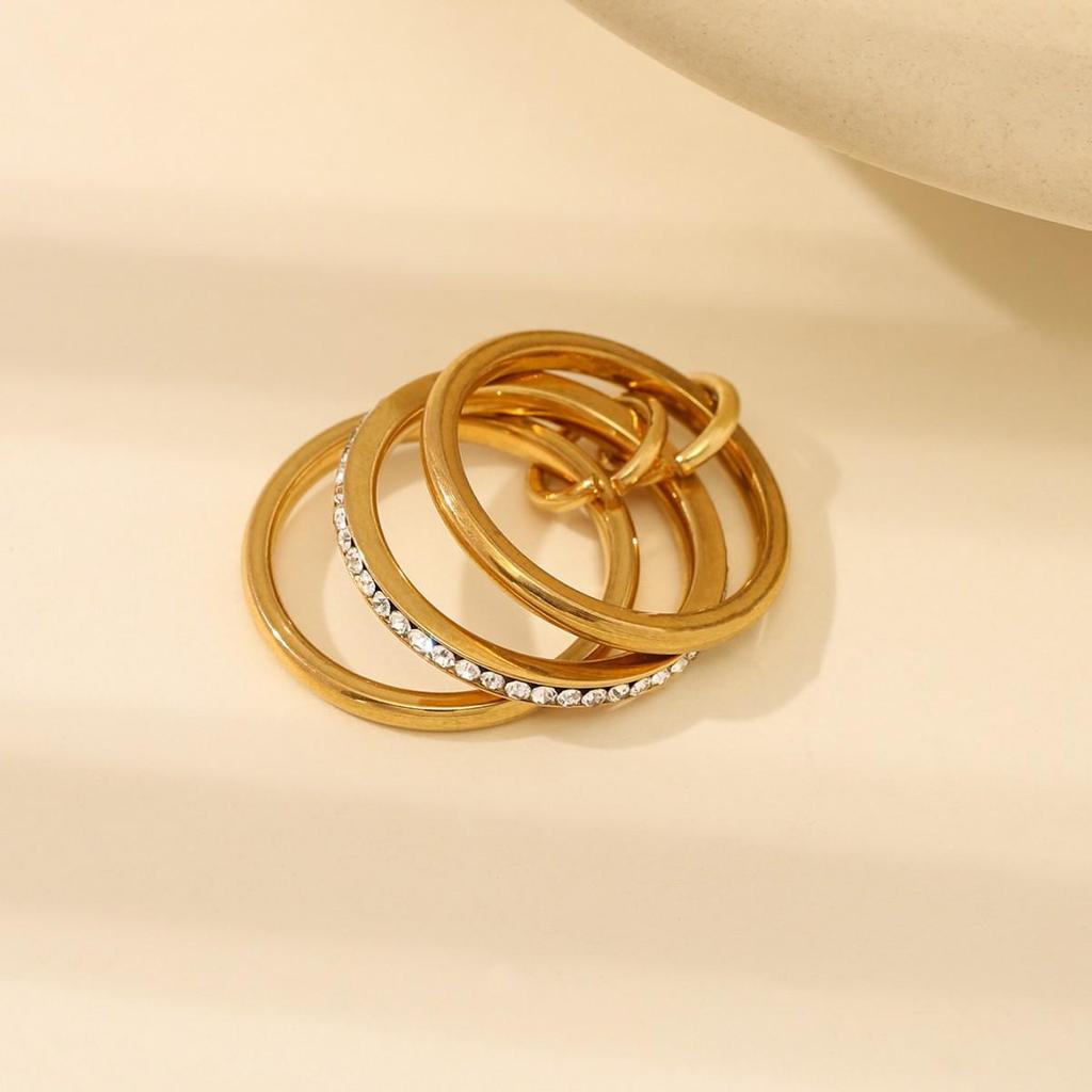 18k Gold Three-Layer Copper Zircon Ring - Non-fading Hip-hop Style Niche Jewelry