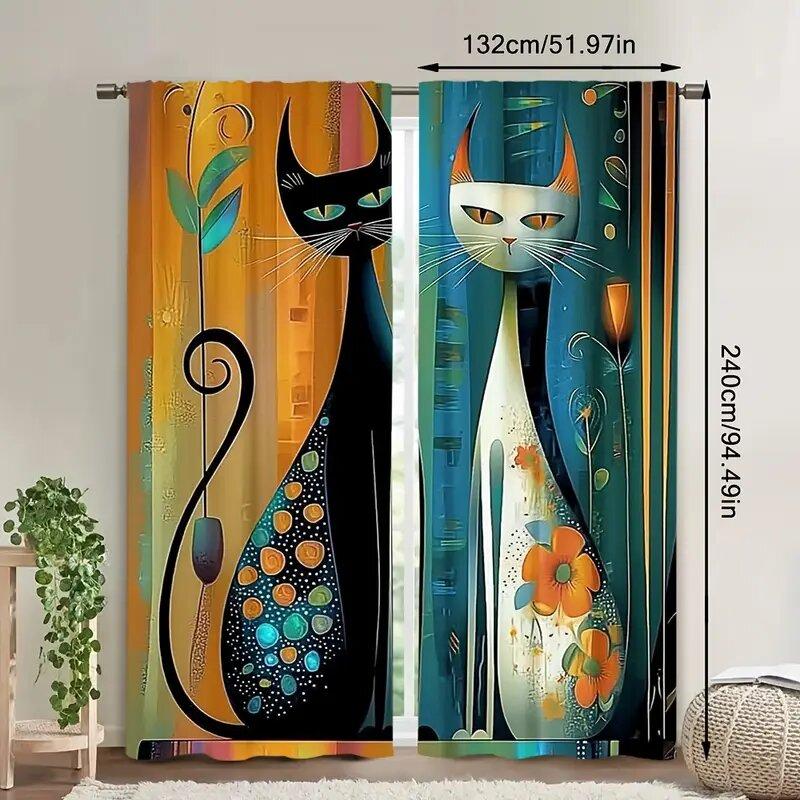 2 stuks - Elegante gordijnen met kattenprint   slaapkamer   woonkamer en keuken decoratie   huisdecoratie   raamdecoratie