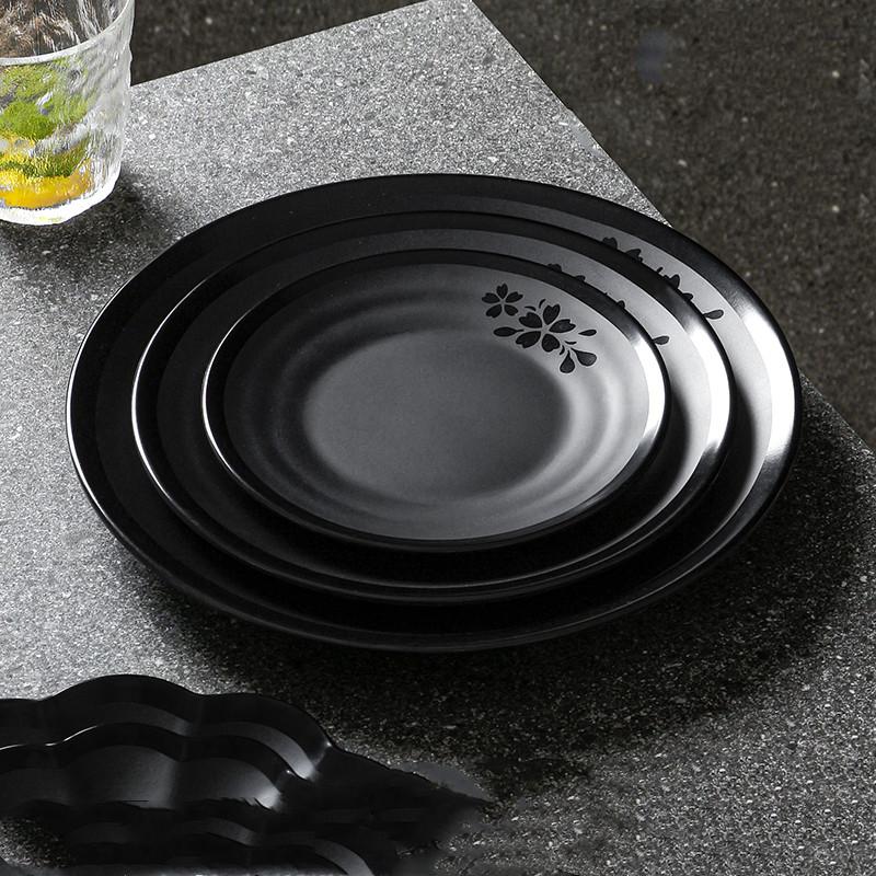 1Pc Black Plastic Frosted Dinner Plate Restaurant Melamine Tableware Japanese Sushi Plates Not Easily Broken Snack Fruit Dishes
