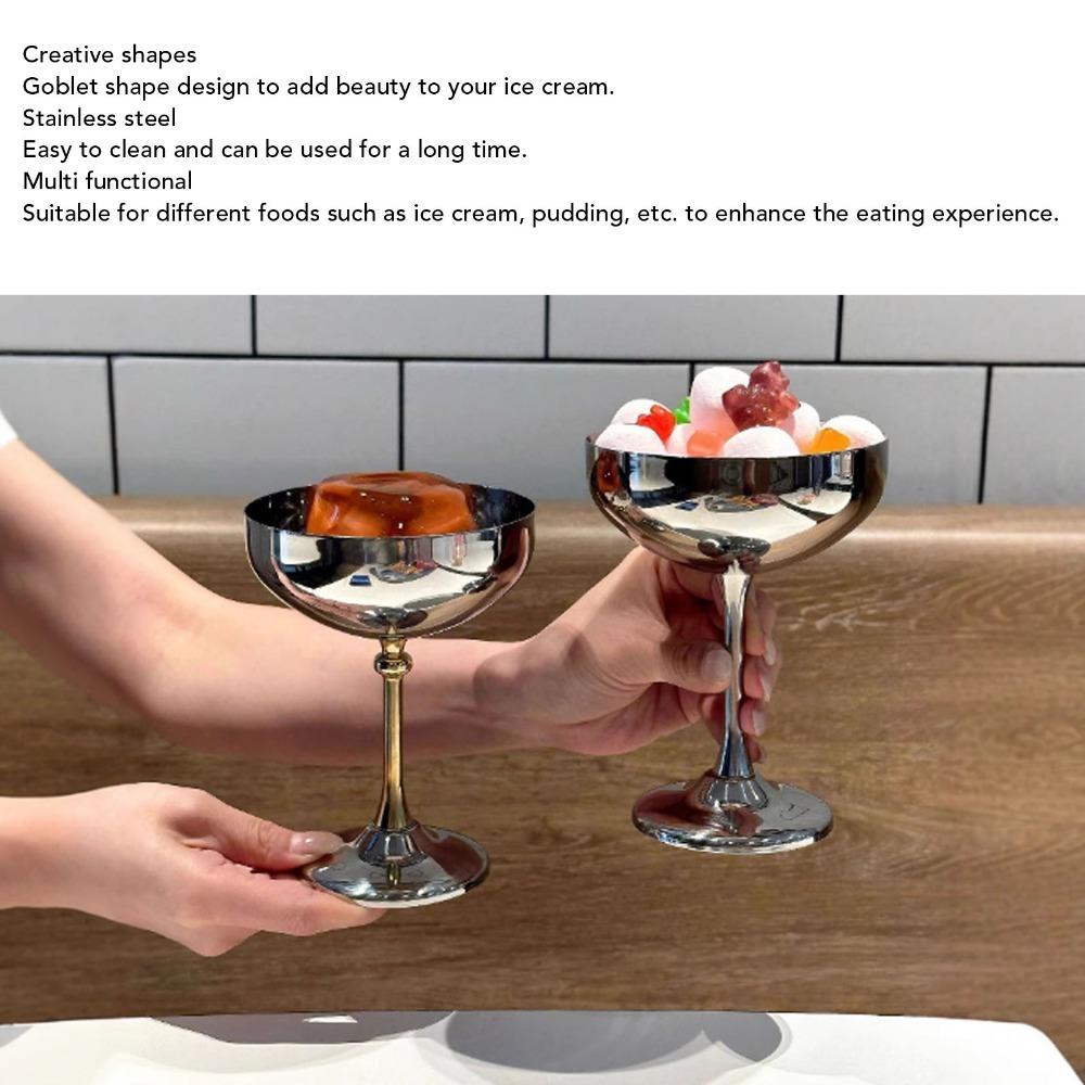 Curved Cup Shape Dessert Cup Rustless Steel Ice Cream Cup Burr Free Serving Cup Yogurt Serving