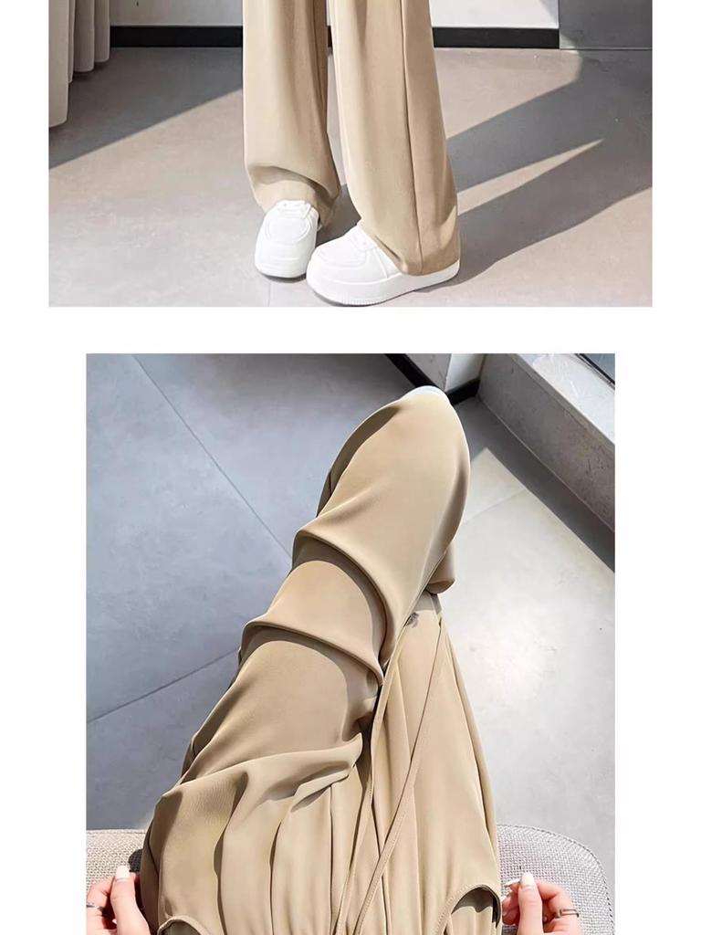 Women's Summer High-Waist Wide-Leg Ice Silk Pants: Lightweight, Sun-Protective, Quick-Dry, Loose, Straight-Leg, and Casual.