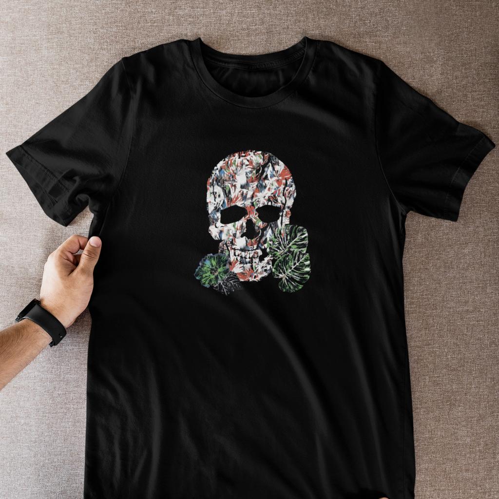 Skull Tropical Leaf Collage T-Shirt Graphic Skull Art Floral Tee