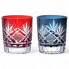Mizukage Kiriko Pair Glass Cups 280cc Orchid Carving Red Ink Blue Bishou Current Model J-kitchens 80xH90mm &