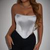 Diamond-Shaped Shiny Tube Top: Navel-Baring, Backless, Fishbone Vest
