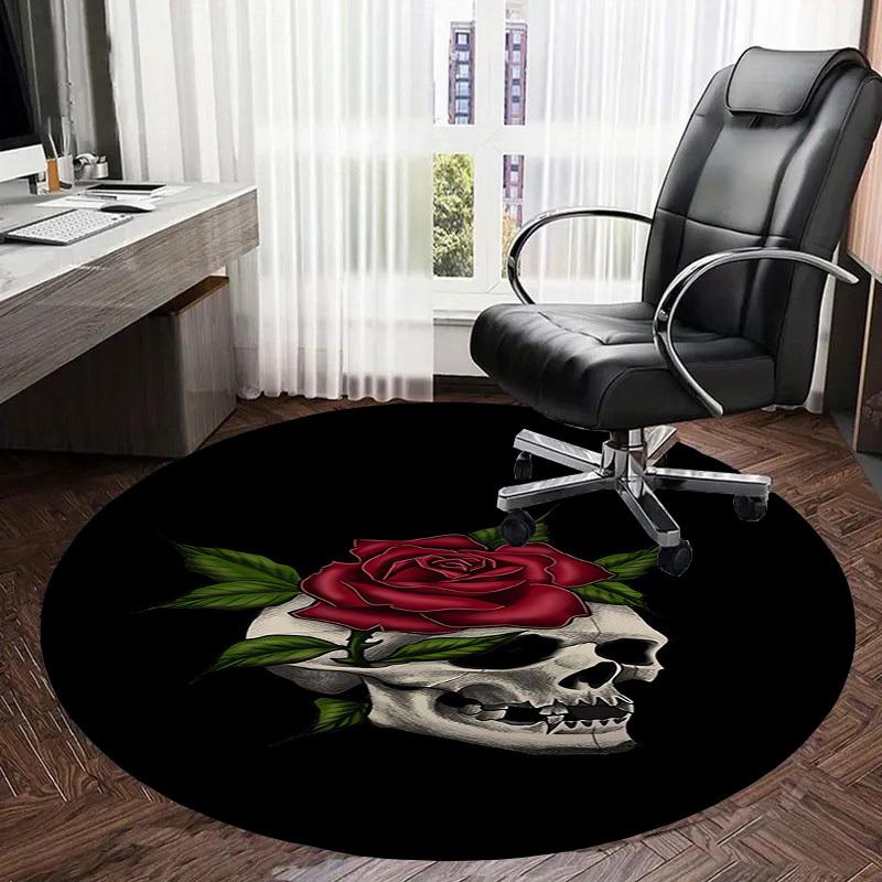 1pc Skull and Rose Tattoo Design Round carpet, Perfect for Decorating Chairs, Living Rooms, Or Bedrooms, for Living Room.109