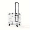 Portable Pet Cat Carrier Suitcase with Wheels, Transparent Hard PC Material, Zip Closure, Telescopic Handle, Breathable Mat,