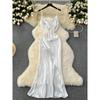 White Dress Women's Summer Dress New Arrival French Gold Style Socialite Elegant Swing Collar Sling Streamer Satin Dress
